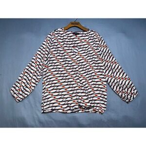 Liverpool Los Angeles Orange Navy Abstract Print Surplice V-Neck Blouse XL